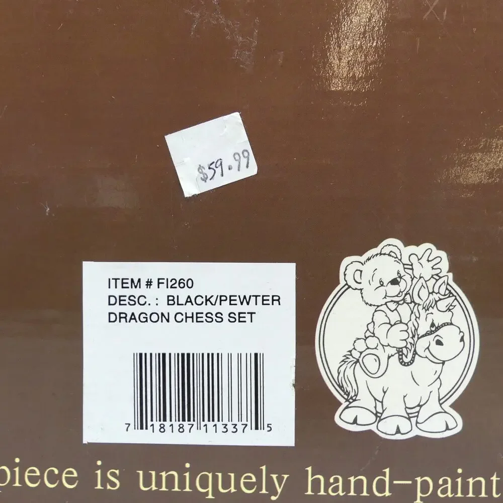 2001 The Chessmen Dragon Chess Set by W.U. #FI260 Black/Pewter Hand Painted